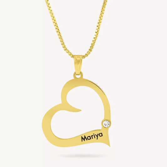Diamond Heart with Name Necklace